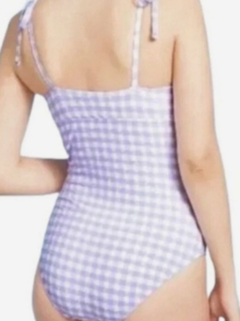 Kona Sol Shoulder Tie Lavender Gingham One Piece Swimsuit - Picture 2 of 4